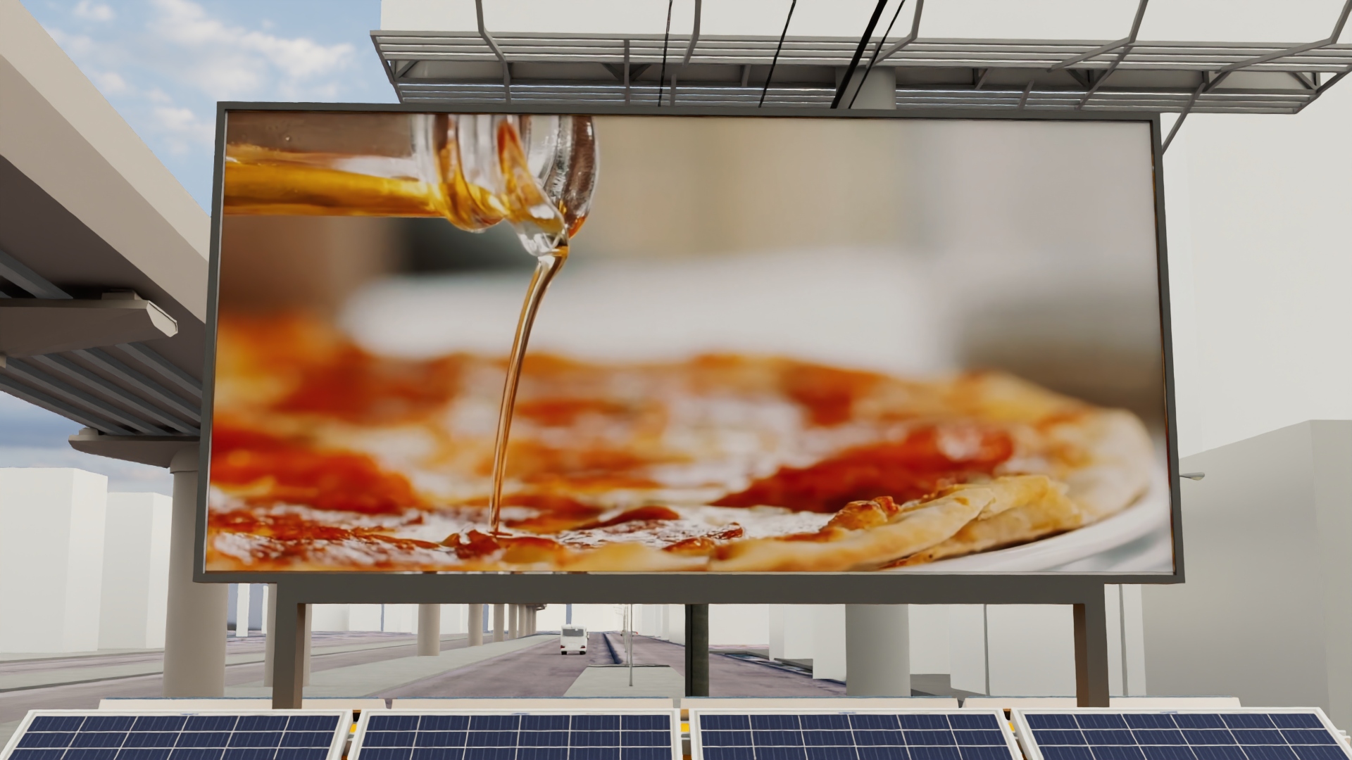 Detalle de paneles solares en techo del quiosco