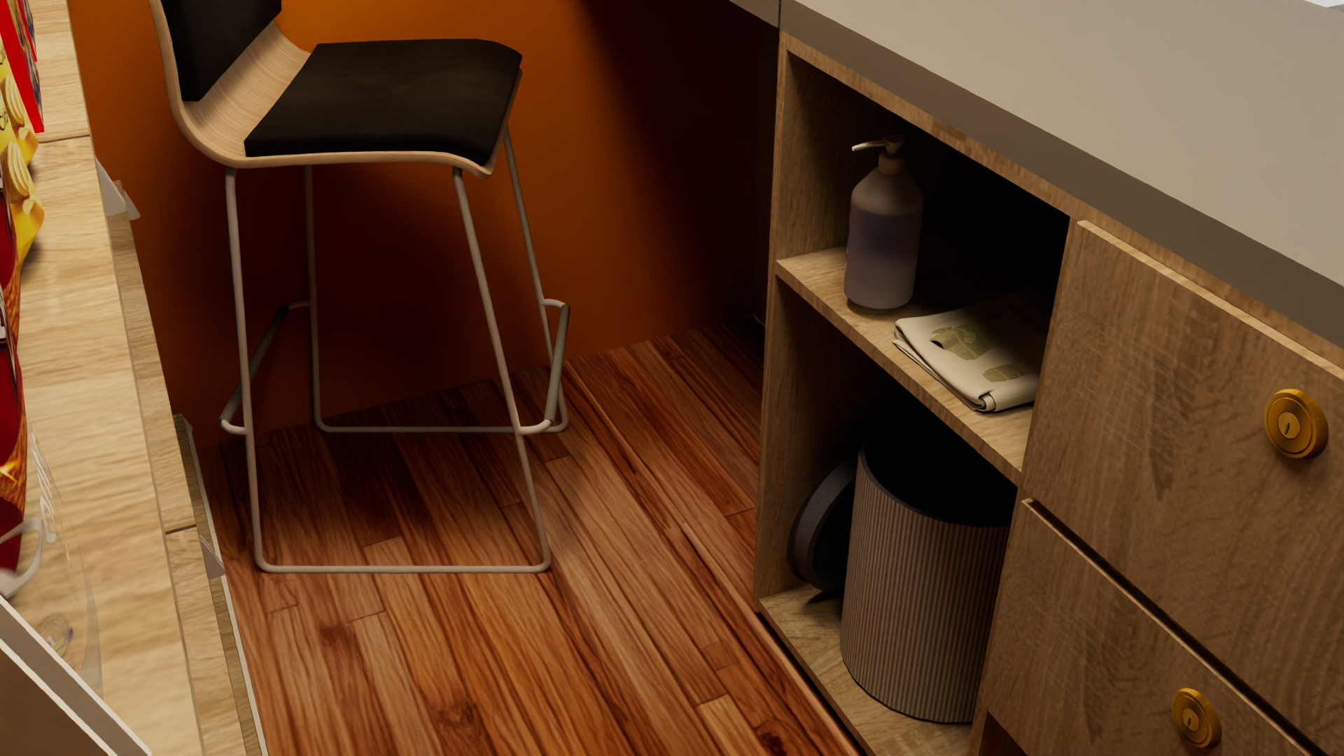 Interior del quiosco — zona de trabajo del operador